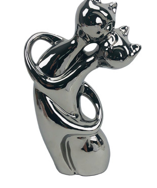 Διακοσμητικές Κεραμικές Γάτες Αγκαλιά Ασημί Νο K8279B 16X7.5X24.5εκ.