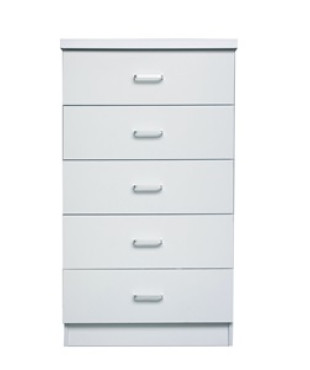 Ξύλινη στενόμακρη Συρταριέρα Κρεβατοκάμαρας Drawer με 5 συρτάρια Απόχρωση Λευκή.