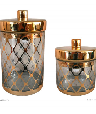 Βάζα Γυάλινα Διακοσμητικά Με Καπάκι Μεγάλο Gold255-26GW  & Μικρό Gold255-16GW