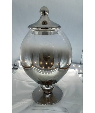 Γυάλινο Διακοσμητικό Τζαρ Με Πόδι Και Καπάκι Ασημί/Μελί 18x31εκ : 1/CSC569-31