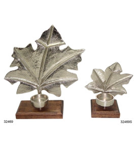 Κηροπήγιο Διακοσμητικό Μεταλλικό Φύλλο Σε Ξύλινη Βάση No 32469  /  No 32469S