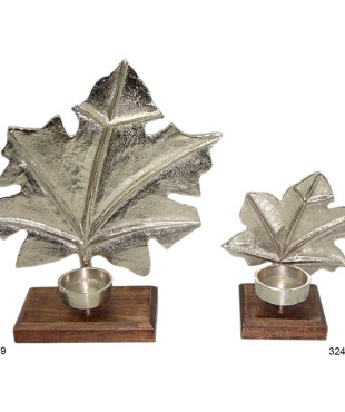 Κηροπήγιο Διακοσμητικό Μεταλλικό Φύλλο Σε Ξύλινη Βάση No 32469  /  No 32469S