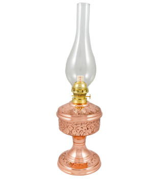 Λάμπα πετρελαίου χάλκινη σκαλιστή 11Χ23cm Νο1. επιτραπέζια. Νο 3072.