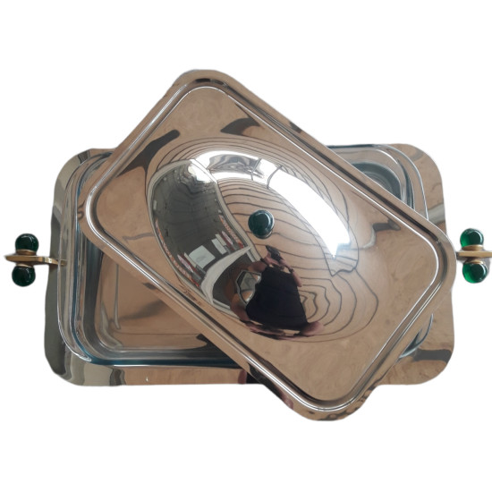  Πυρίμαχο Σκεύος Ορθογώνιο με Καπάκι και Βάση Από Ανοξοίδωτο Ατσάλι 18/10 49x27x9cm Πράσινη Μπίλια