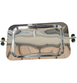 Δίσκος Σερβιρίσματος Παραλ/μος Inox Ασημί 44Χ27cm Πράσινη Μπίλια