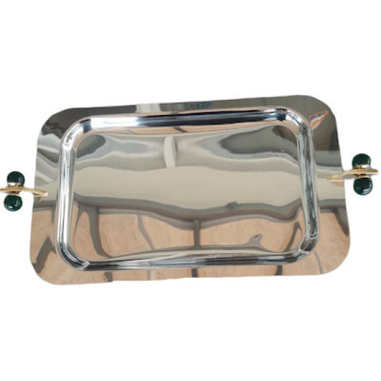 Δίσκος Σερβιρίσματος Παραλ/μος Inox Ασημί 44Χ27cm Πράσινη Μπίλια