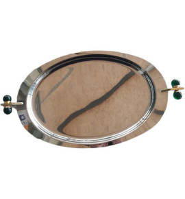 Δίσκος Σερβιρίσματος Οβάλ Inox Ασημί 47Χ30cm Πράσινη Μπίλια