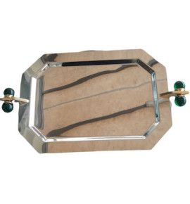 Δίσκος Σερβιρίσματος Πολυγωνικός Inox Ασημί 35,5Χ26cm Πράσινη Μπίλια