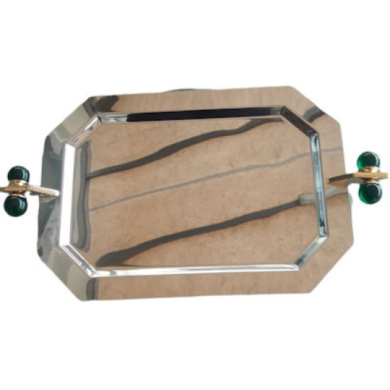 Δίσκος Σερβιρίσματος Πολυγωνικός Inox Ασημί 35,5Χ26cm Πράσινη Μπίλια