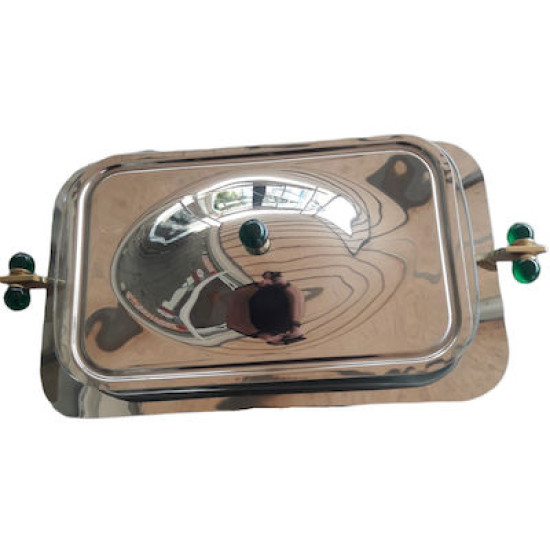  Πυρίμαχο Σκεύος Ορθογώνιο με Καπάκι και Βάση Από Ανοξοίδωτο Ατσάλι 18/10 49x27x9cm Πράσινη Μπίλια