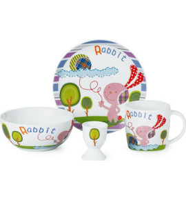Σετ Μπε-Μπε Φαγητού από Πορσελάνη Σχέδιο Λαγουδάκι Πολύχρωμο 4τμχ GC-09638