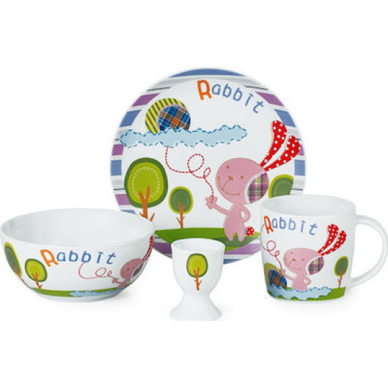 Σετ Μπε-Μπε Φαγητού από Πορσελάνη Σχέδιο Λαγουδάκι Πολύχρωμο 4τμχ GC-09638