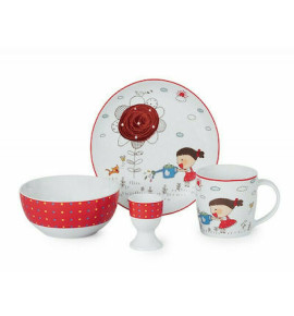 Σετ Μπε-Μπε Φαγητού από Πορσελάνη Κόκκινο Τριαντάφυλλο (κορίτσι) 4τμχ GC-10400
