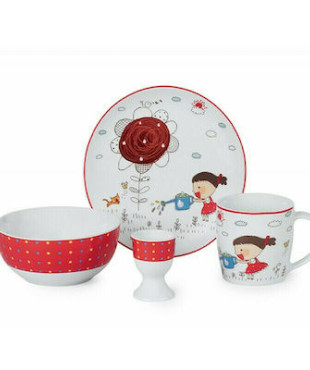 Σετ Μπε-Μπε Φαγητού από Πορσελάνη Κόκκινο Τριαντάφυλλο (κορίτσι) 4τμχ GC-10400