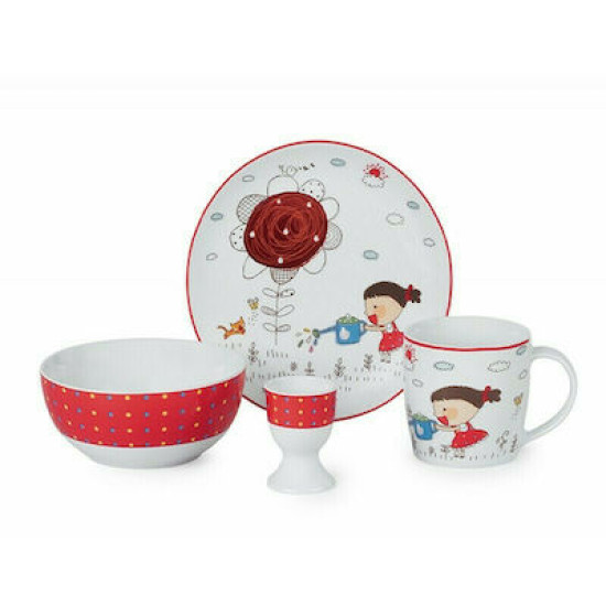 Σετ Μπε-Μπε Φαγητού από Πορσελάνη Κόκκινο Τριαντάφυλλο (κορίτσι) 4τμχ GC-10400