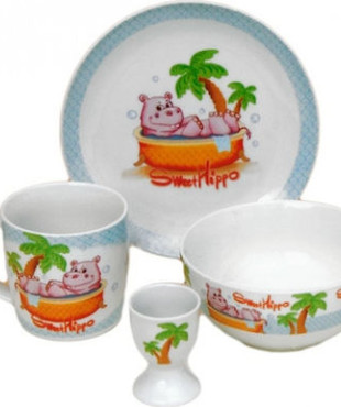 Σετ Μπε-Μπε Φαγητού "Hippo" από Πορσελάνη Πολύχρωμο 4τμχ 09221