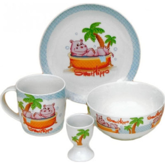 Σετ Μπε-Μπε Φαγητού "Hippo" από Πορσελάνη Πολύχρωμο 4τμχ 09221