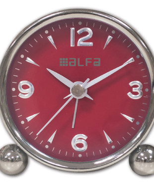 Ρολόι Επιτραπέζιο AM03 Alfaone Αναλογικό Αθόρυβο Μεταλλικό Chrome-Κόκκινο