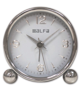 Ρολόι Επιτραπέζιο AM03 Alfaone Αναλογικό Αθόρυβο Μεταλλικό Chrome-Λευκό