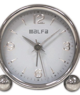 Ρολόι Επιτραπέζιο AM03 Alfaone Αναλογικό Αθόρυβο Μεταλλικό Chrome-Λευκό