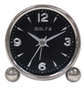 Ρολόι Επιτραπέζιο AM03 Alfaone Αναλογικό Αθόρυβο Μεταλλικό Chrome-Μαύρο