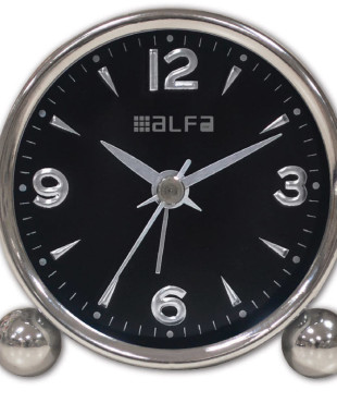 Ρολόι Επιτραπέζιο AM03 Alfaone Αναλογικό Αθόρυβο Μεταλλικό Chrome-Μαύρο