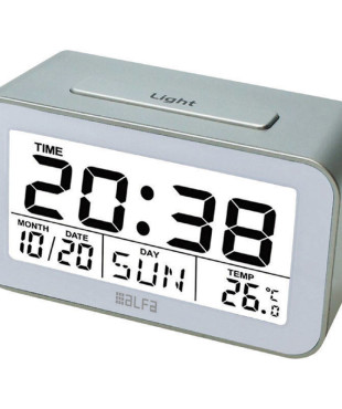 Ρολόι Επιτραπέζιο ET622A Alfaone Ψηφιακό Με ένδειξη θερμοκρασίας και φωτιζόμενη οθόνη Silver-Λευκό