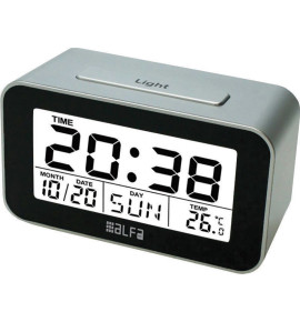 Ρολόι Επιτραπέζιο ET622A Alfaone Ψηφιακό Με ένδειξη θερμοκρασίας και φωτιζόμενη οθόνη Silver-Μαύρο