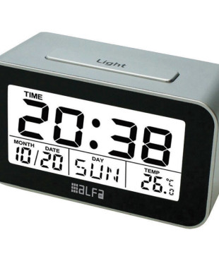 Ρολόι Επιτραπέζιο ET622A Alfaone Ψηφιακό Με ένδειξη θερμοκρασίας και φωτιζόμενη οθόνη Silver-Μαύρο
