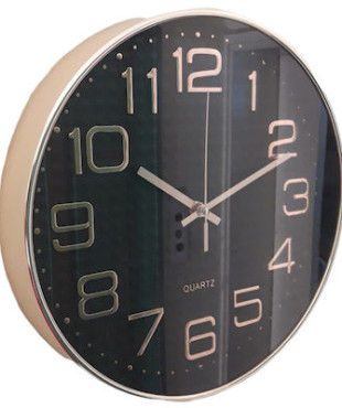 Ρολόι Τοίχου Πλαστικό Μαύρο- Χρυσό 30x30cm