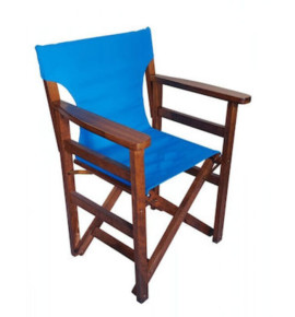 Πολυθρόνα Σκηνοθέτη από φουρνιστή οξυά καρυδί με μπλέ καραβόπανο