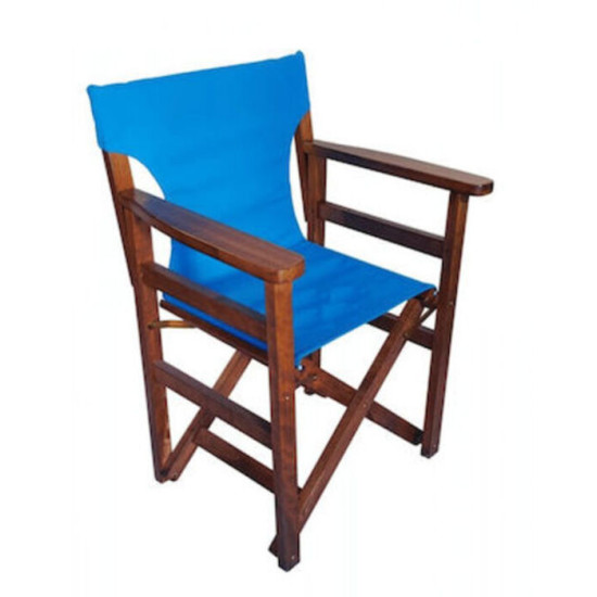 Πολυθρόνα Σκηνοθέτη από φουρνιστή οξυά καρυδί με μπλέ καραβόπανο