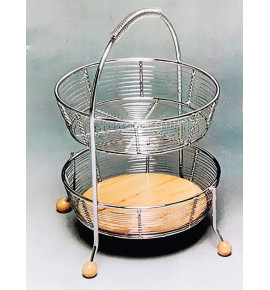 Διώροφος μεταλλική - ξύλινη φρουτιέρα 1061-F-128 κερασί