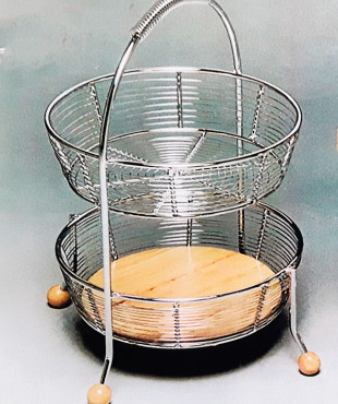 Διώροφος μεταλλική - ξύλινη φρουτιέρα 1061-F-128 κερασί