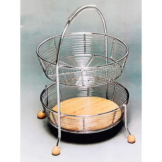 Διώροφος μεταλλική - ξύλινη φρουτιέρα 1061-F-128 κερασί