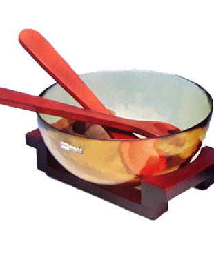 Σαλατιέρα Γυάλινη Με Σετ Σερβιρίσματος Σε Ξύλινη Βάση1135