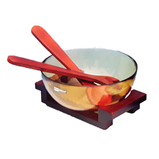 Σαλατιέρα Γυάλινη Με Σετ Σερβιρίσματος Σε Ξύλινη Βάση1135