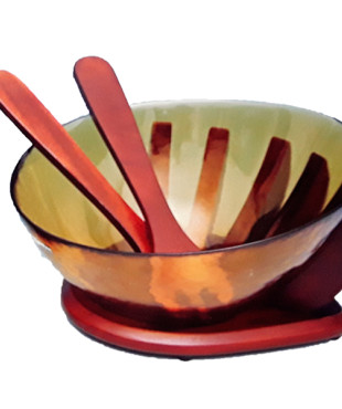 Σαλατιέρα Γυάλινη Με Σετ Σερβιρίσματος Σε Ξύλινη Βάση1136