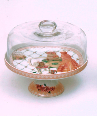 Τουρτιέρα Με Γυάλινο Καπάκι Και Πόδι English Porcelain Vintage1629