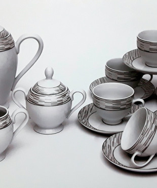 Σερβίτσιο Τσαγιού Πορσελάνης 15τεμ. Ασημί/Λευκό1574