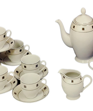 Σερβίτσιο Τσαγιού Πορσελάνης 15τεμ. Ασημί/Λευκό1566