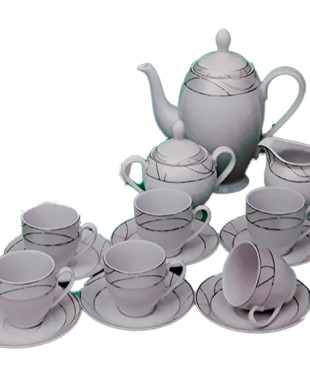 Σερβίτσιο Τσαγιού Πορσελάνης 15τεμ. Ασημί/Λευκό1564