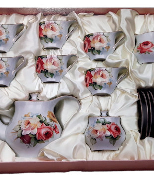 Σερβίτσιο Τσαγιού Πορσελάνης 15τεμ. Κίτρινα/Σομόν Λουλούδια1590