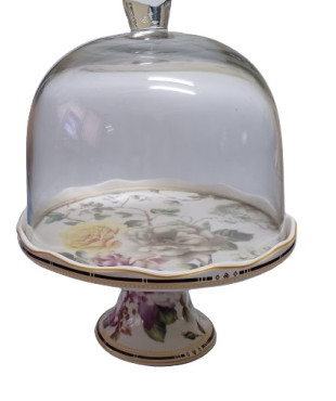 Τουρτιέρα Με Γυάλινο Καπάκι Και Πόδι Floral Flowers Garden 22x21cm2691