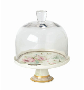 Τουρτιέρα Με Γυάλινο Καπάκι Και Πόδι Floral Paris Roses Μ24060-12111