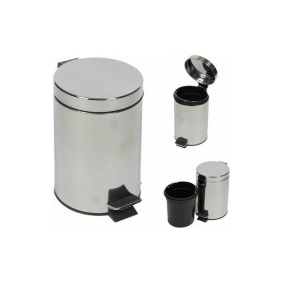 Κάδος Απορριμμάτων από Ανοξείδωτο Ατσάλι Ασημί με Πεντάλ 7lt